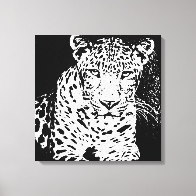 Leopard Black And White Portrait Wrapped Canvas (Front)