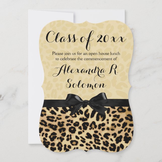 Leopard Black Bow Graduation/Party Invitation (Front)