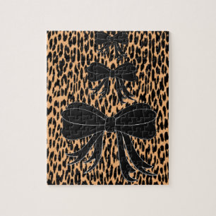 leopard black bow jigsaw puzzle for everyone