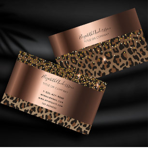 Leopard black brown sparkle glam bronze metallic business card