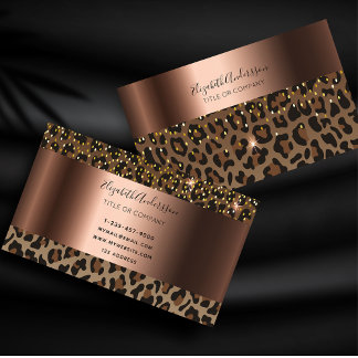 Leopard black brown sparkle glam bronze metallic business card