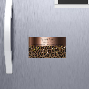 Leopard black brown sparkle glam bronze metallic 	Magnetic business card