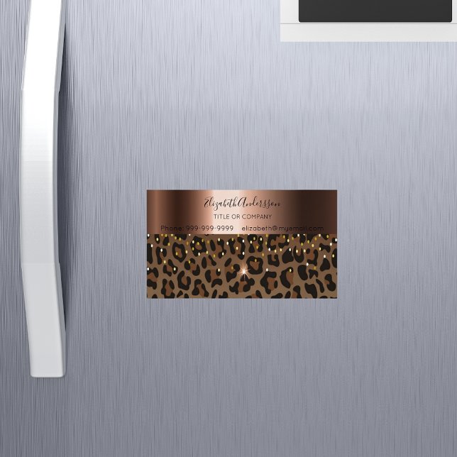 Leopard black brown sparkle glam bronze metallic 	Magnetic business card (Creator Uploaded)