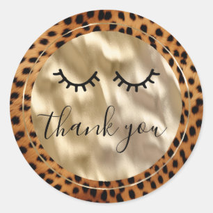 Leopard Black Eyelashes Thank you Classic Round Sticker