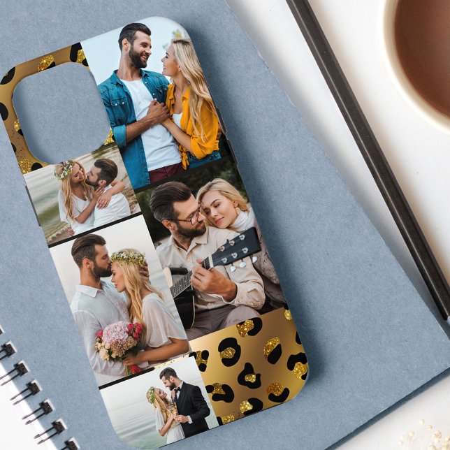 Leopard Black Gold Animal Print 5 Photo Collage Case-Mate iPhone Case (Creator Uploaded)