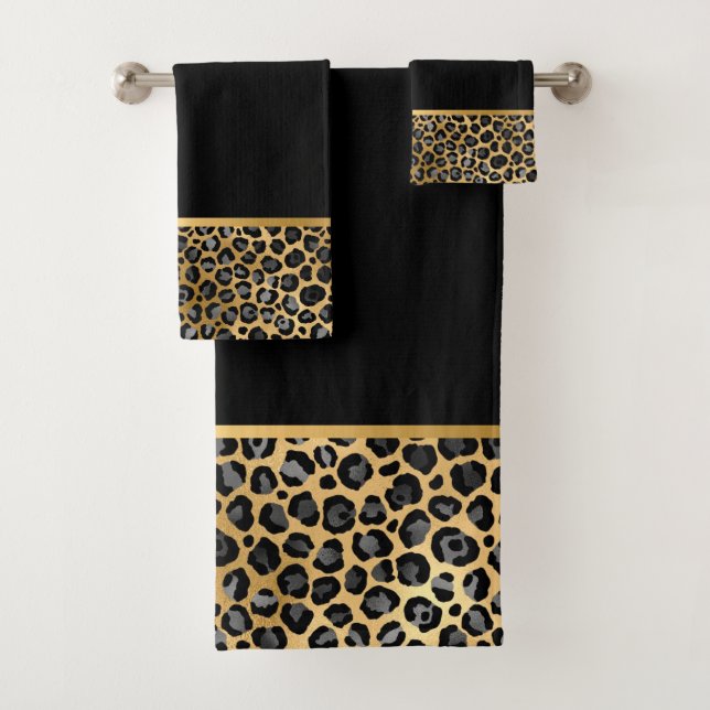 LEOPARD BLACK GOLD BATHROOM TOWEL SET (Insitu)
