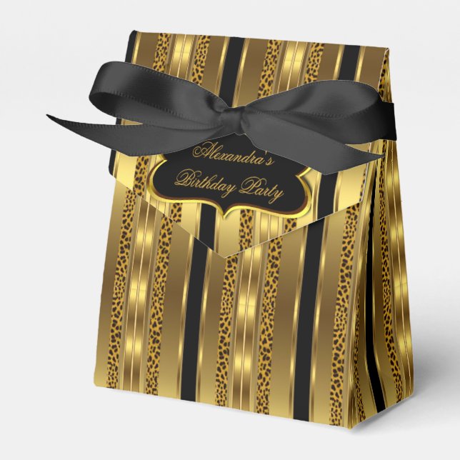 Leopard Black Gold Birthday Party Favour Gift Box  (Front Side)