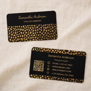 Leopard Black Gold Print QR Code luxury Business Card