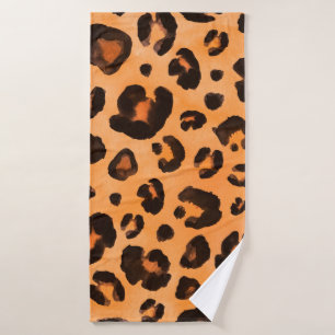 Leopard black yellow orange brown seamless backgro bath towel