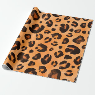 Leopard black yellow orange brown seamless backgro wrapping paper