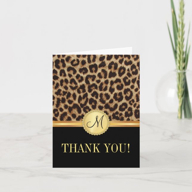 Leopard Bling Monogram Thank You Cards (Front)