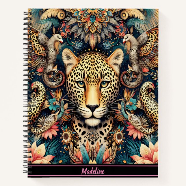 Leopard Bliss: Rest Among Tropical Birds Notebook (Front)