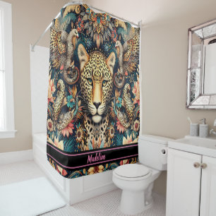 Leopard Bliss: Rest Among Tropical Birds Shower Curtain