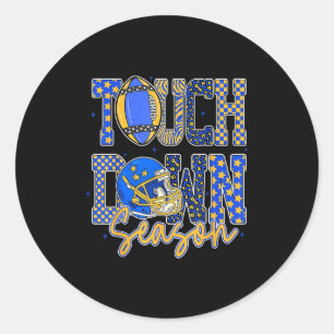 Leopard Blue Gold Checkered Football Touchdown Sea Classic Round Sticker