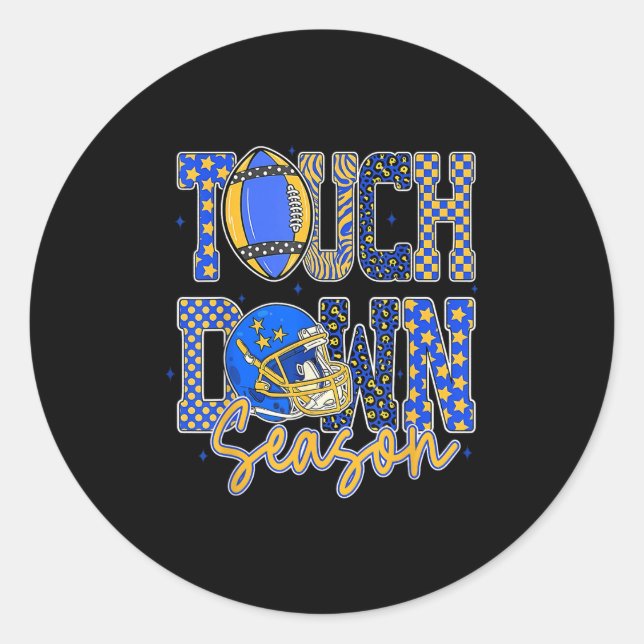Leopard Blue Gold Chequered Football Touchdown Sea Classic Round Sticker (Front)