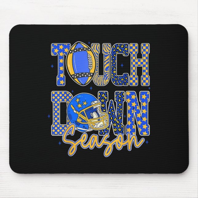 Leopard Blue Gold Chequered Football Touchdown Sea Mouse Mat (Front)