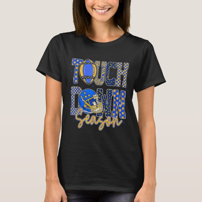 Leopard Blue Gold Chequered Football Touchdown Sea T-Shirt (Front)