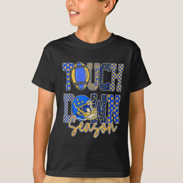 Leopard Blue Gold Chequered Football Touchdown Sea T-Shirt (Front)