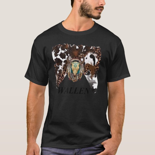 Leopard Boho Bull Skull Wallen Western Country Cow T-Shirt (Front)