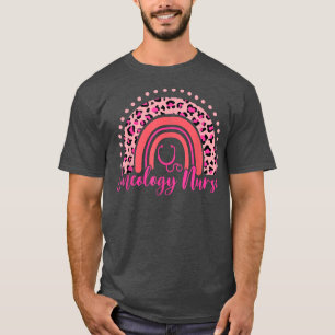 Leopard Boho Rainbow Oncology Nurse Breast Cancer  T-Shirt