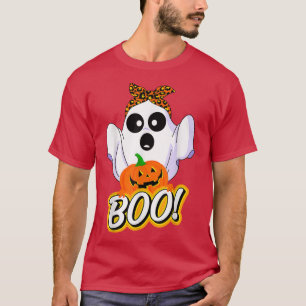 Leopard Boo Ghost Witchy Autumn Halloween Costume  T-Shirt