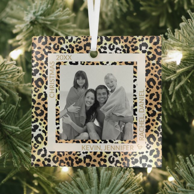 Leopard Border Photo Glass Tree Decoration (Insitu)