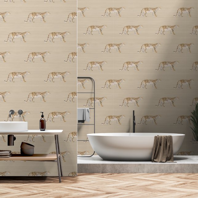 Leopard Botanical Nature Watercolor Wallpaper (Bathroom)