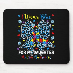Leopard bow autism puzzle ribbon wear blue for mouse mat