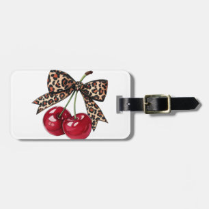 Leopard Bow Cherry Pop Luggage Tag