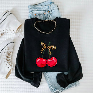 Leopard Bow Cherry Sweatshirt – Trendy and Fun