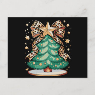 Leopard Bow Christmas Tree Glam Holiday Xmas Postcard