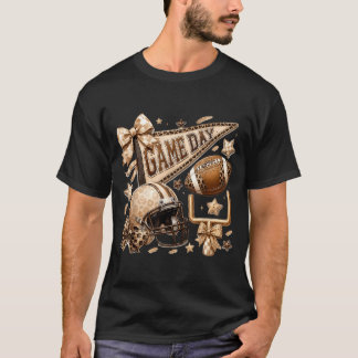 Leopard Bow Coquette Season Game Day Football T-Shirt