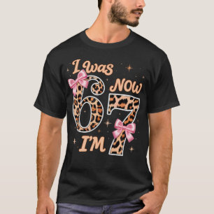 Leopard Bow I Was 6 Now I'M 7 Six Seven 7Th T-Shirt