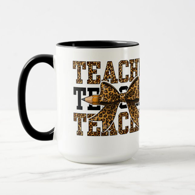 Leopard Bow Teacher School Pencil Cute Classroom  Mug (Left)