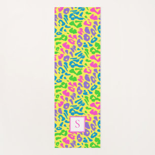 Leopard Bright Neon Monogram Personalized Yoga Mat