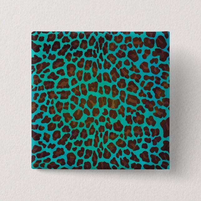 Leopard Brown and Teal Print 15 Cm Square Badge (Front)