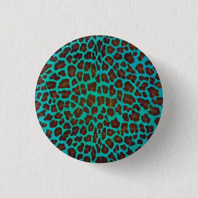 Leopard Brown and Teal Print 3 Cm Round Badge (Front)