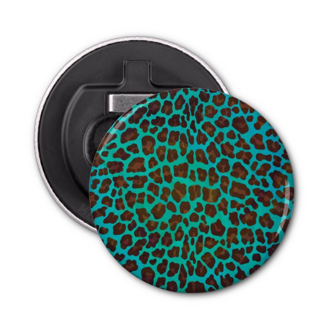 Leopard Brown and Teal Print Bottle Opener (Front)