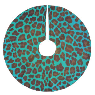 Leopard Brown and Teal Print Brushed Polyester Tree Skirt