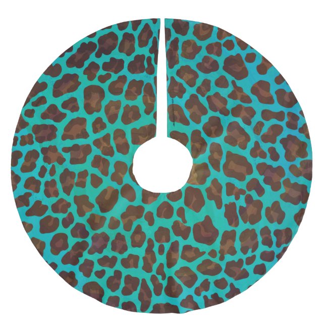 Leopard Brown and Teal Print Brushed Polyester Tree Skirt (Front)
