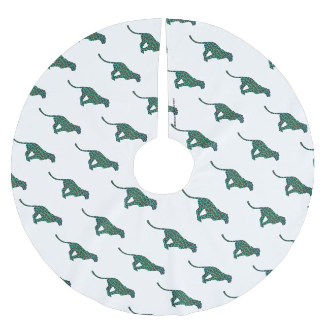 Leopard Brown and Teal Print Brushed Polyester Tree Skirt (Front)