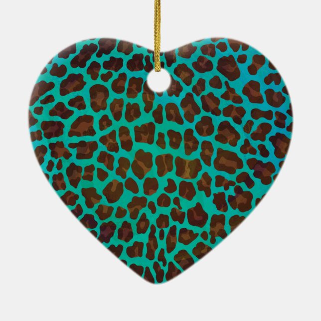 Leopard Brown and Teal Print Ceramic Tree Decoration (Back)