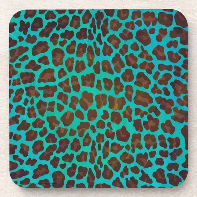 Leopard Brown and Teal Print Coaster (Front)
