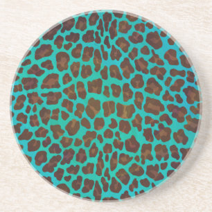 Leopard Brown and Teal Print Coaster