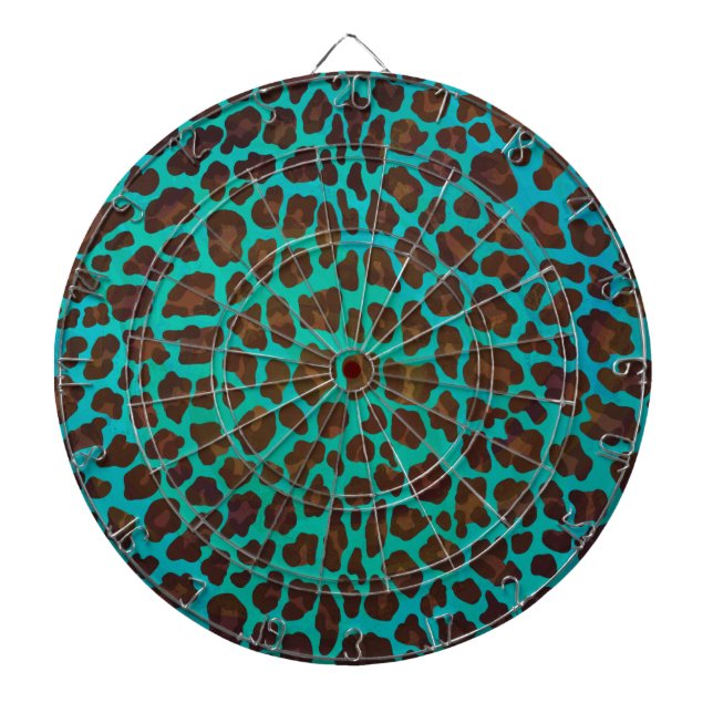 Leopard Brown and Teal Print Dartboard (Front)
