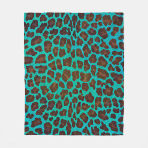 Leopard Brown and Teal Print Fleece Blanket