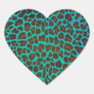 Leopard Brown and Teal Print Heart Sticker