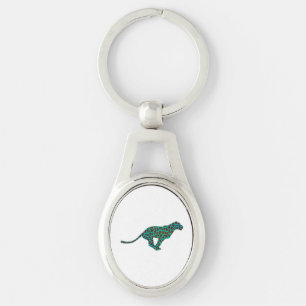 Leopard Brown and Teal Print Key Ring
