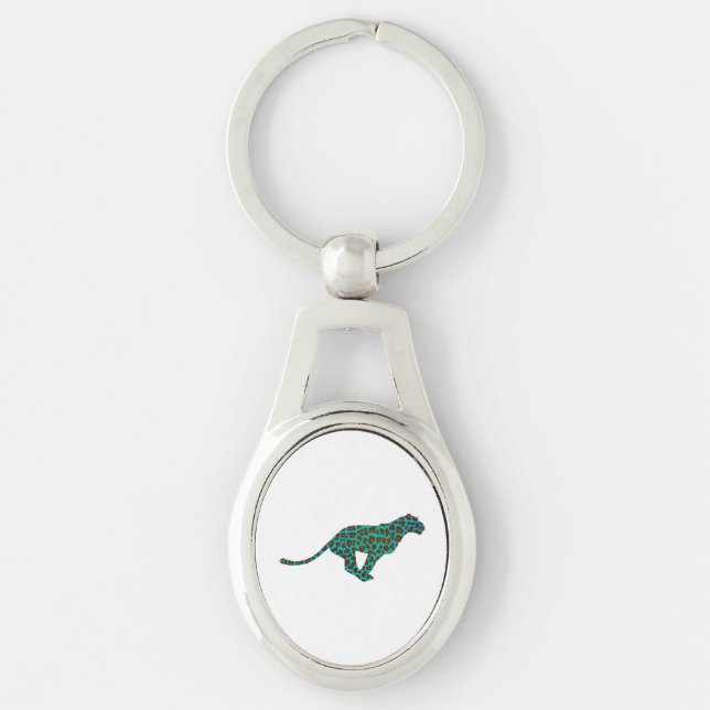 Leopard Brown and Teal Print Key Ring (Front)