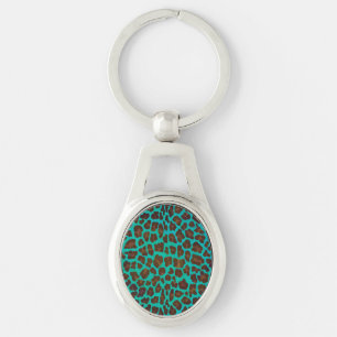 Leopard Brown and Teal Print Key Ring